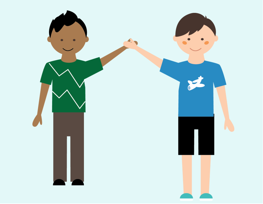 Two boys that are friends give each other a high five.