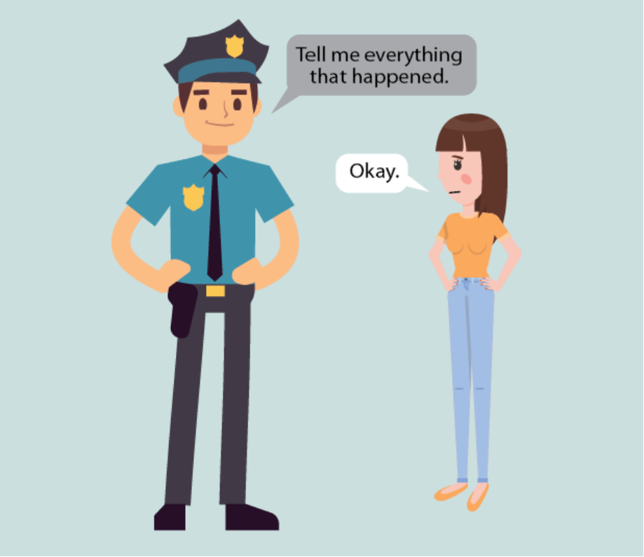 A police officer says to a girl, 