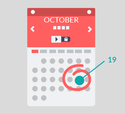 A calendar with the date October 19th circled and an arrow pointing to it.