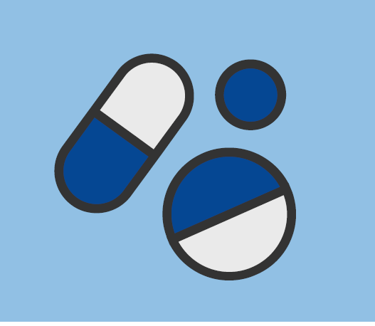 A cartoon rendering of pills.