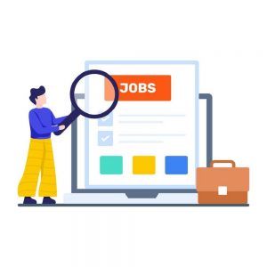 Graphic of person looking for jobs on computer screen