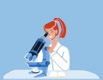 A female researcher looking through a microscope