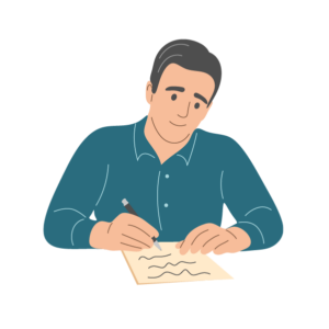 Graphic of a man using pencil and paper.